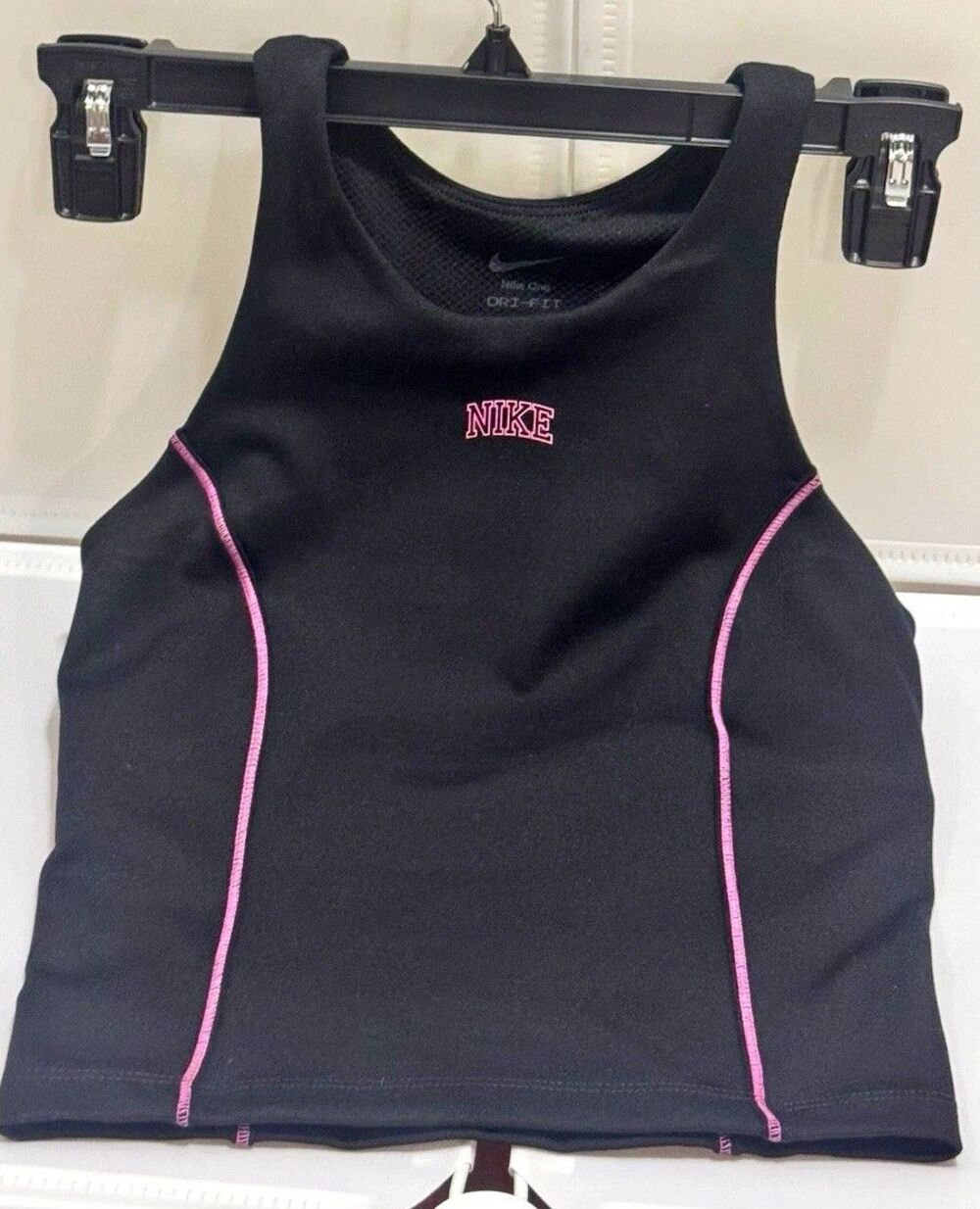 Nike Womens One Dri-FIT High Neck Cropped Tank Black Pink Size XS IM7502-010